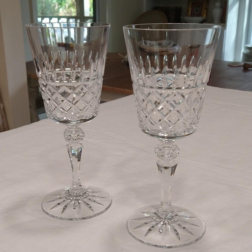 Galway Irish cut crystal water goblets 7 3/4" tall pair of 2
